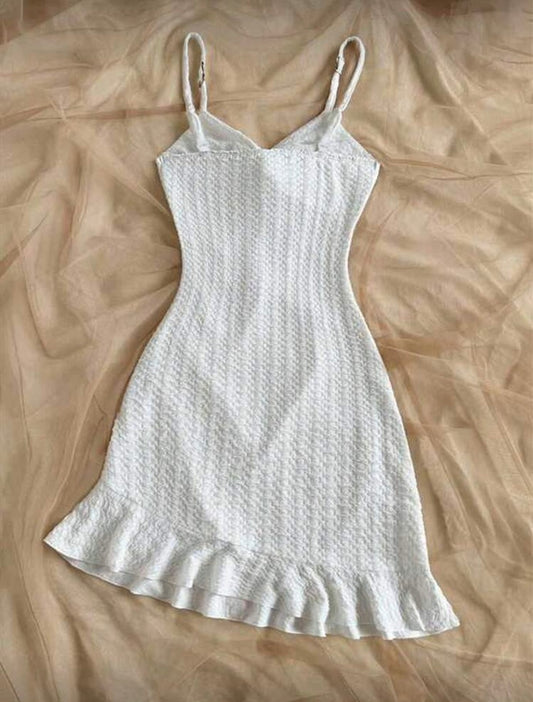 White Knit Twist-Front Mini Dress