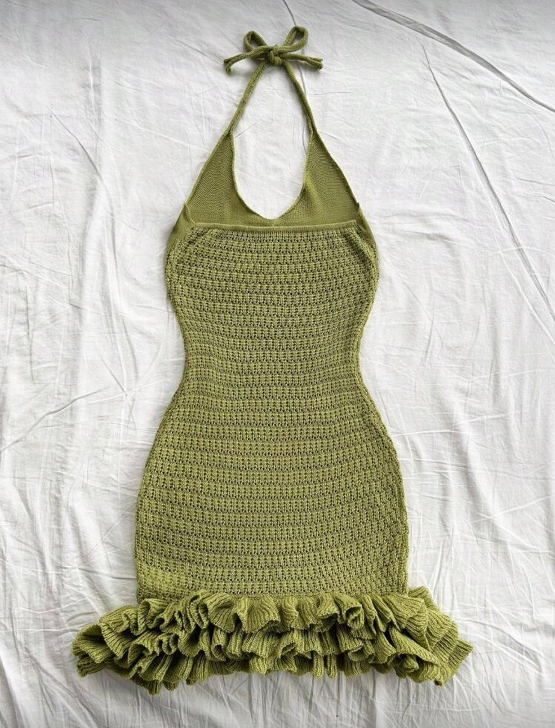 Green Knit Tie-Back Mini Dress